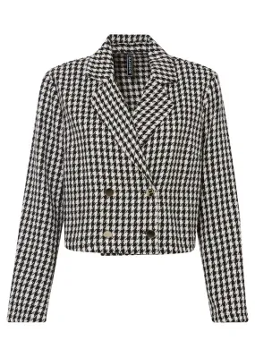 Americana corta Negro-blanco lana estampado