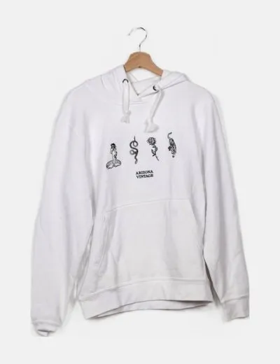 Arizona Vintage Sudadera blanca básica bordados negros