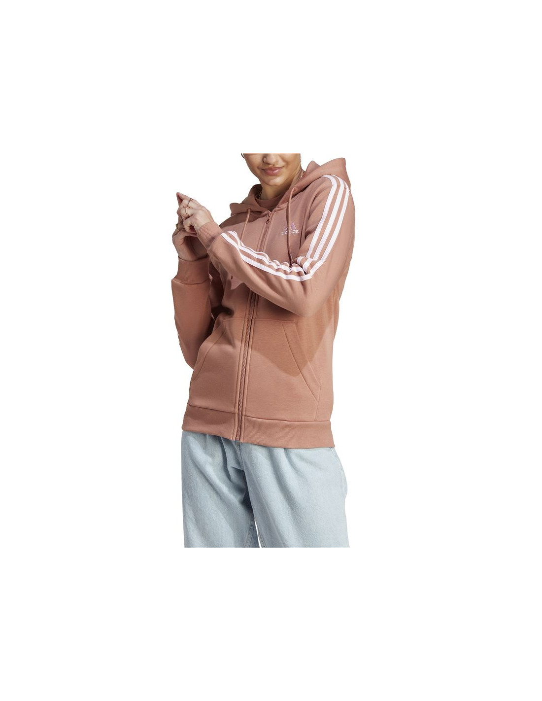 Chaqueta adidas 3 Stripes Fleece Hoodie Mujer Coral