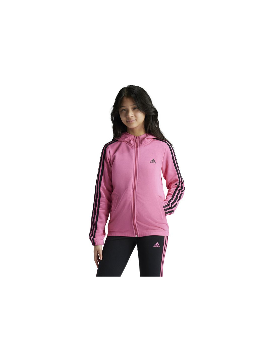 CHAQUETA ADIDAS ESSENTIALS 3STRIPES COTTON FULLZIP NIñA ROSA