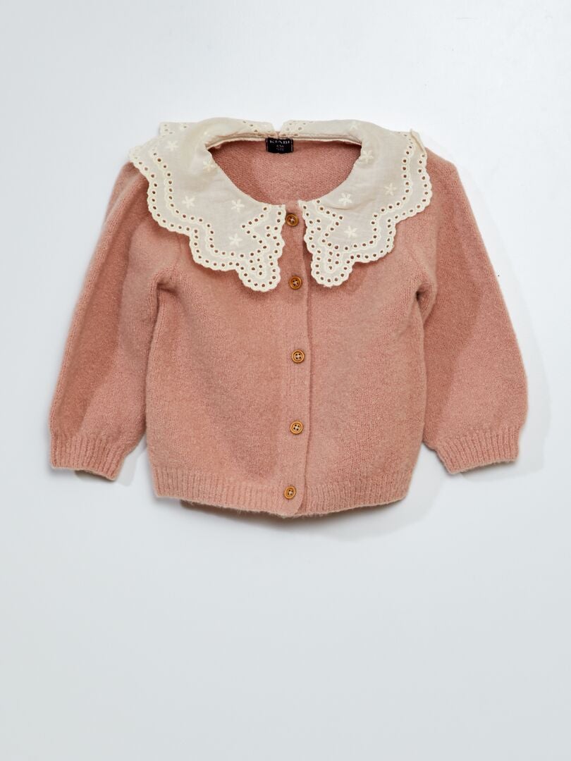 Chaqueta con bordado inglés en el cuello - rosa