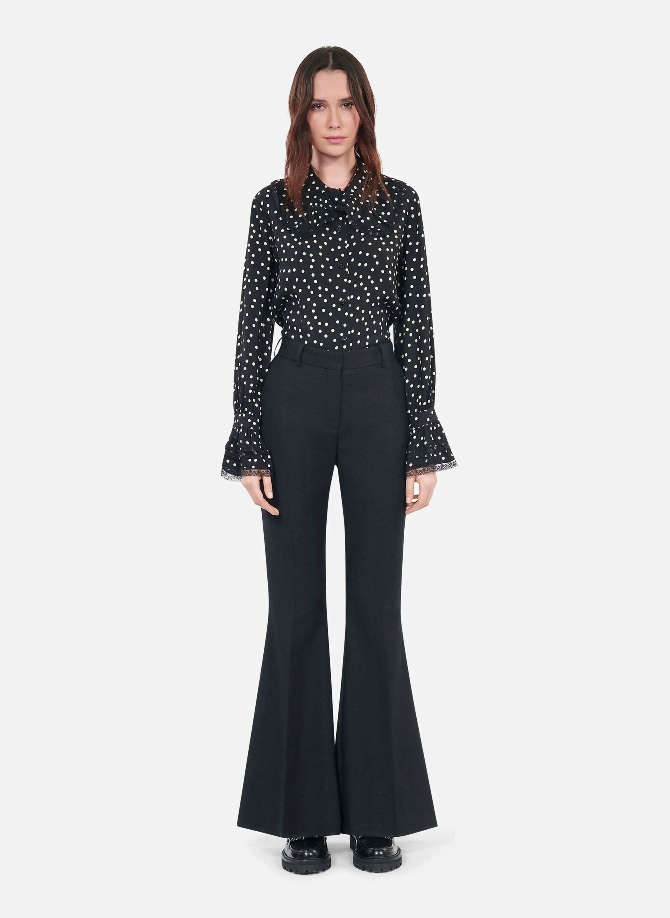 Pantalón de pinzas de mezcla de lana en negro