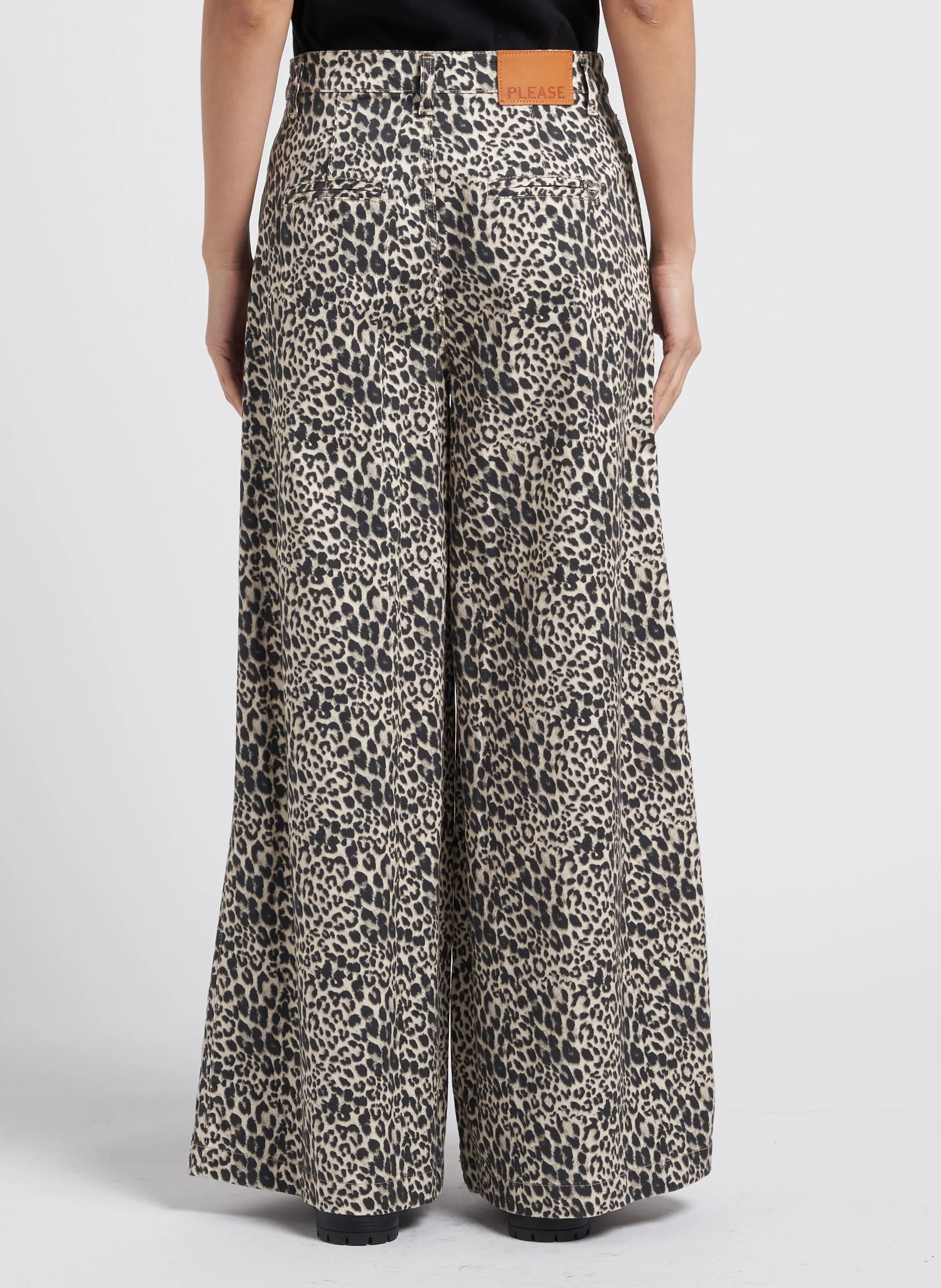 Pantalón palazzo estampado de mezcla de algodón y talle alto en negro