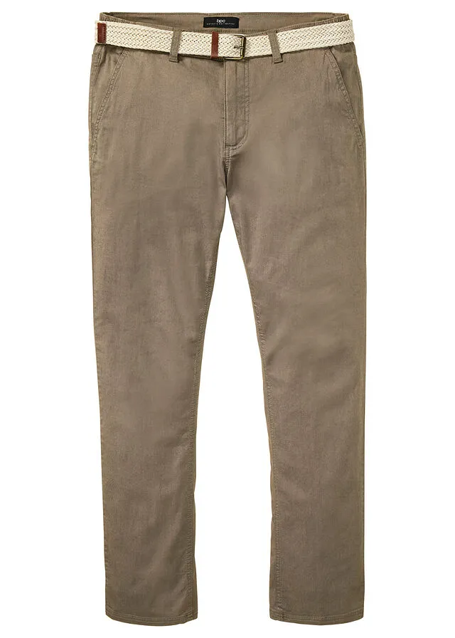 Pantalón tipo chino elástico de corte recto y cómodo con cinturón Caqui nuevo