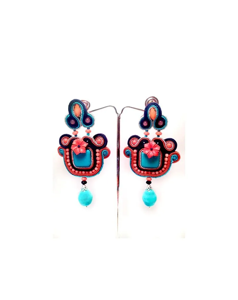 PENDIENTES FLAMENCA GRANDES  CORAL TURQUESA 