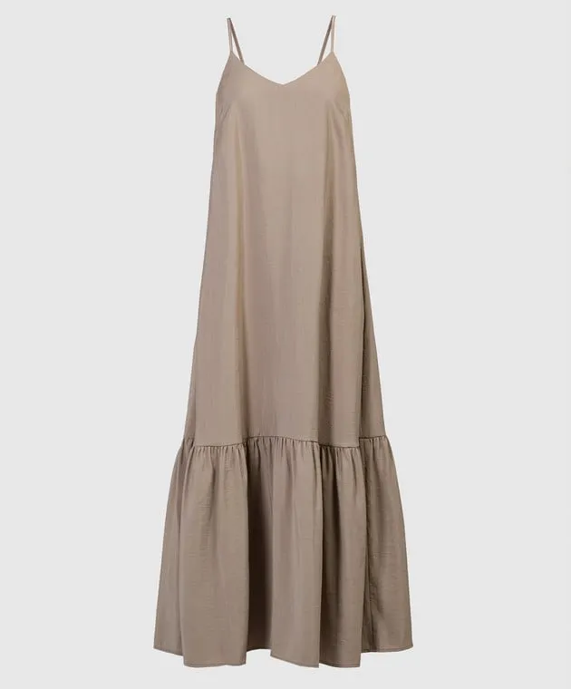 Peserico Brown dress with monil chain