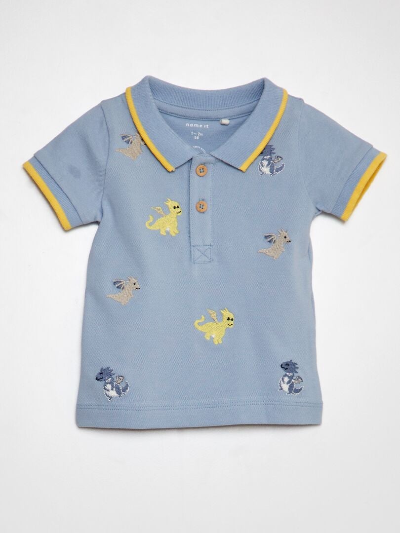Polo con bordados de dinosaurio 'NAME IT' - azul